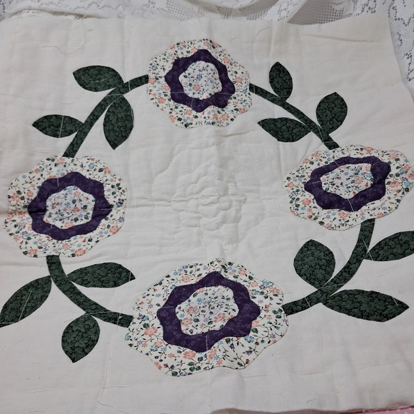 Hand Quilted Quilt Square Floral Applique Unfinished Project Craft Supply - Picture 1 of 7